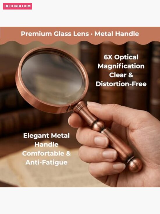 2 Pack 6X Antique Magnifying Glass Handheld Magnifier for Reading